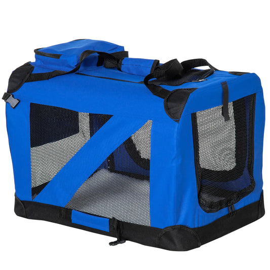 Transportín para perros plegable PEPPER, con cojín y ventanas de malla 60x42x42cm Azul - Camadog