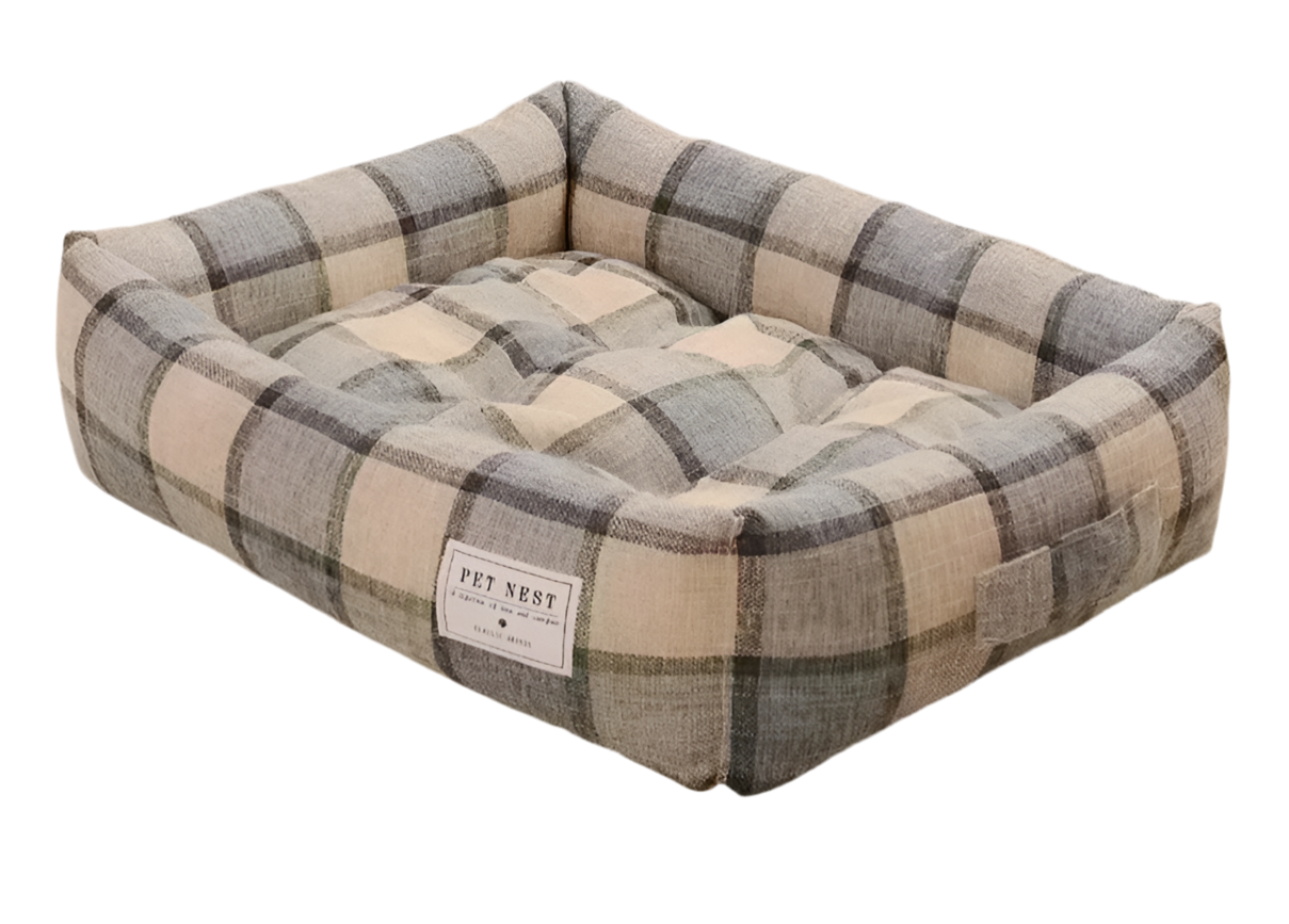 Cama para perros de lino y algodón, MAXIMILIANO, acolchada y con base antideslizante