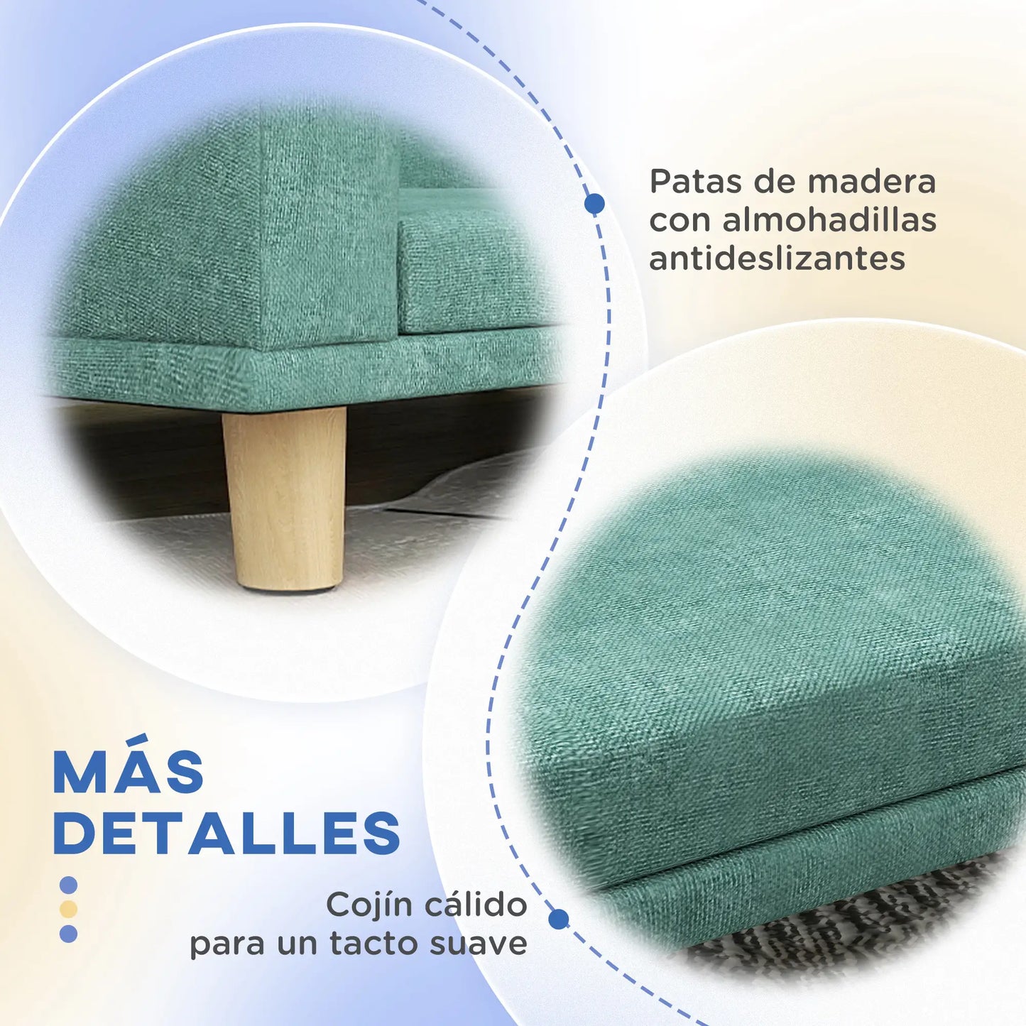 Sofá para perros grandes ,RÍO, con cojín lavable y patas de madera - Camadog