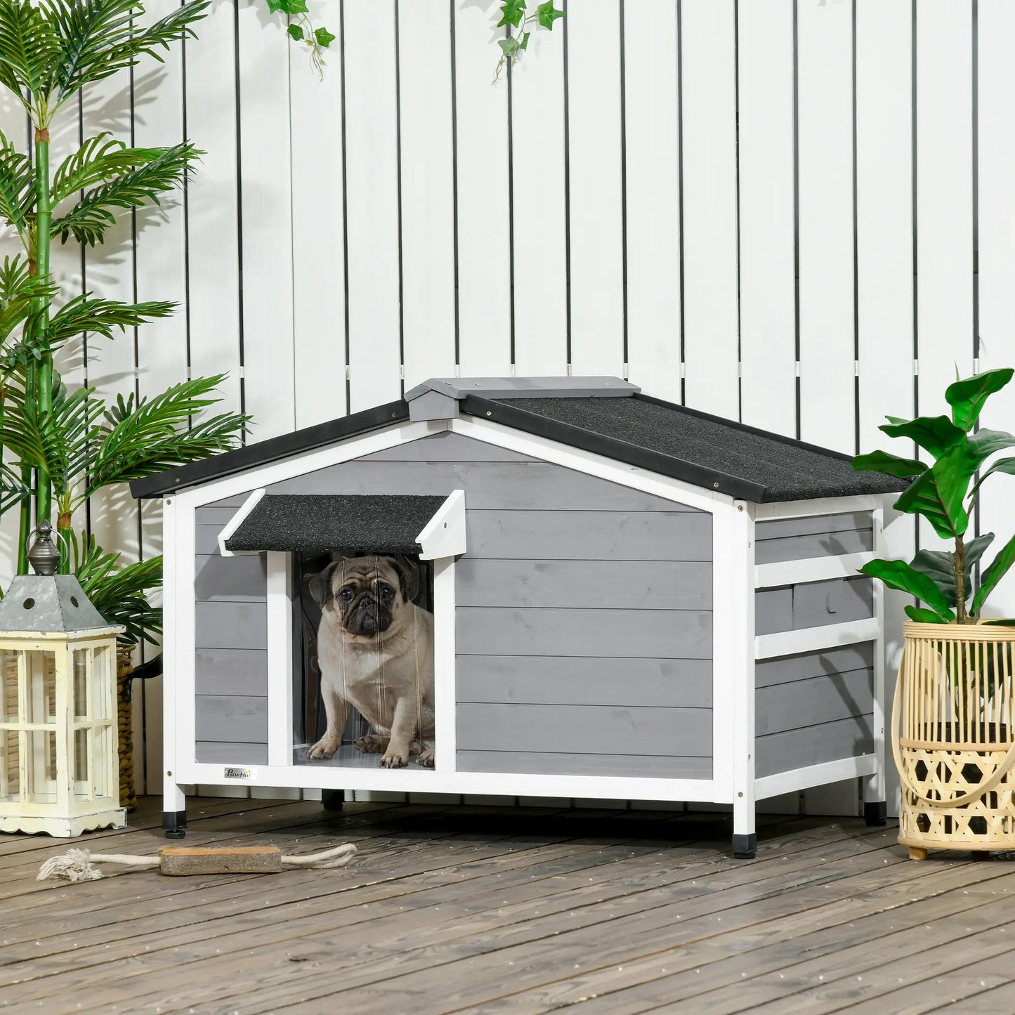 Caseta para perros, HOMER, con techo asfáltico y base extraíble 97x72x65 cm Gris - Camadog