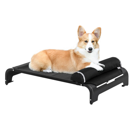Cama elevada para perros TERRY, tela con almohada extraible transpirable para interior o exterior 91x60x23 cm Negro - Camadog