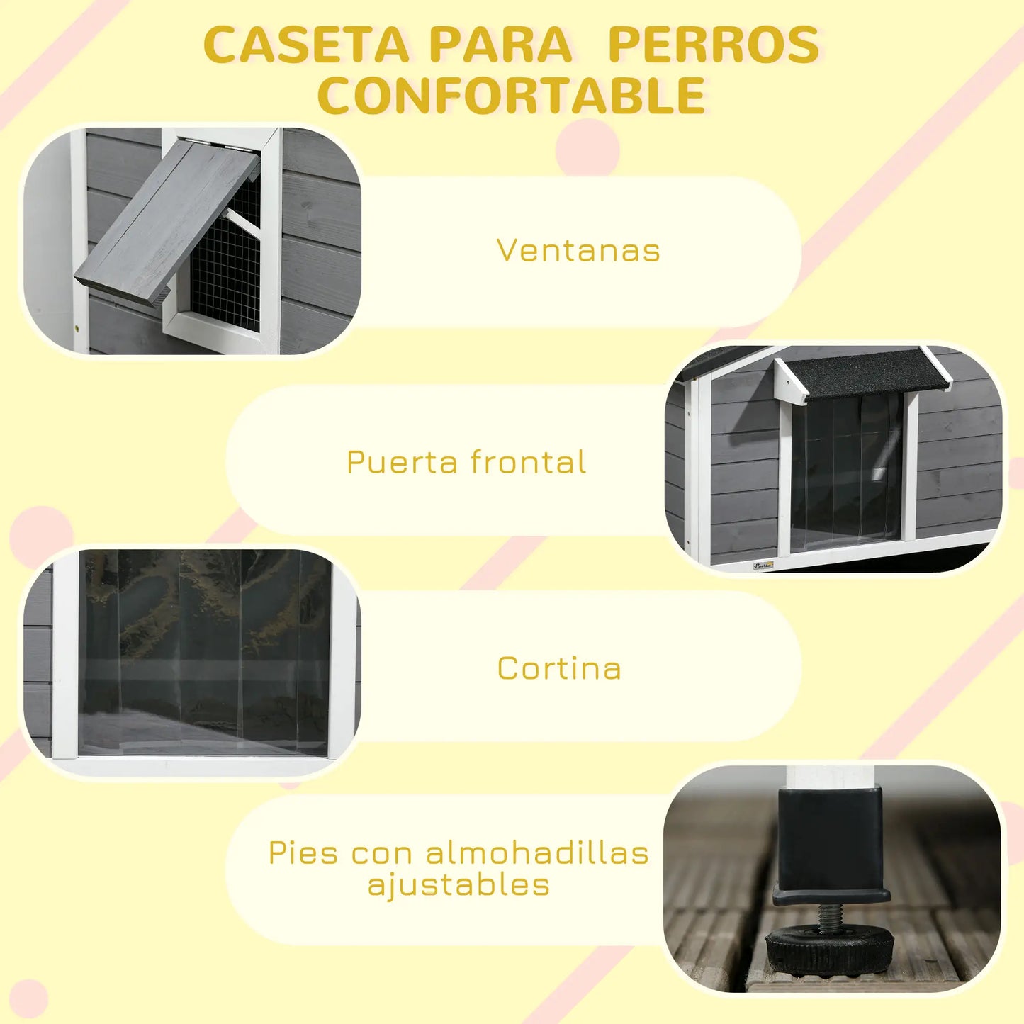 Caseta para perros, HOMER, con techo asfáltico y base extraíble 97x72x65 cm Gris - Camadog