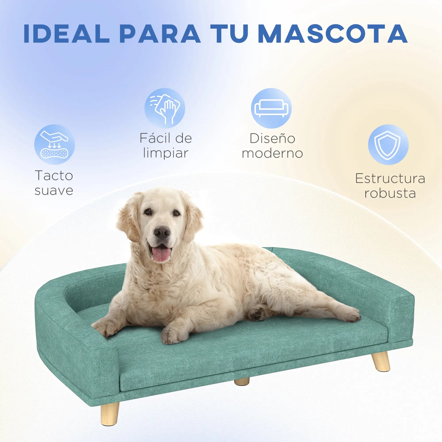 Sofá para perros grandes ,RÍO, con cojín lavable y patas de madera - Camadog