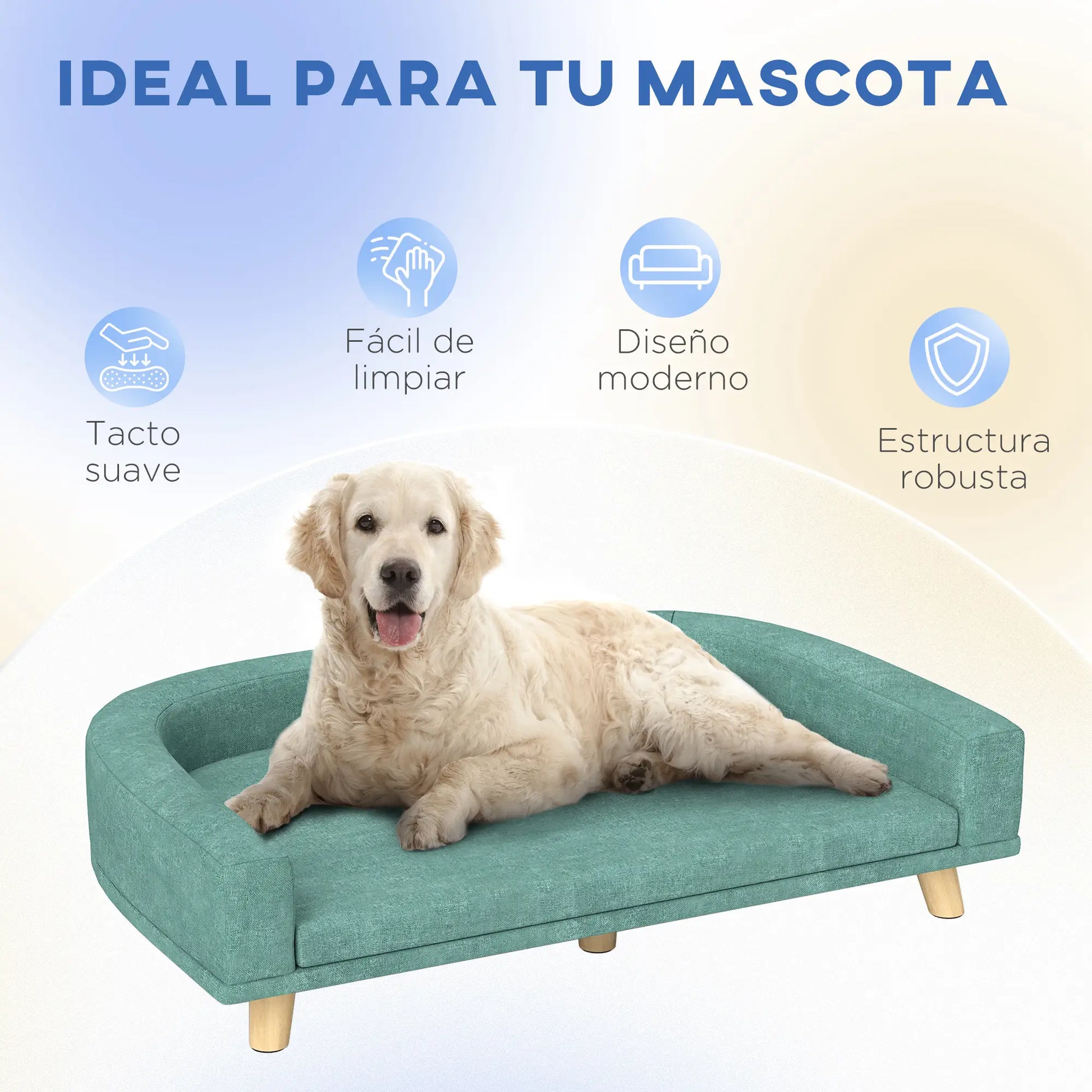 Sofá para perros grandes ,RÍO, con cojín lavable y patas de madera - Camadog