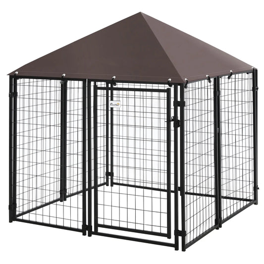 Caseta de exterior para perros con toldo ,CARPÍN, con malla de metal y puerta con cerradura 141x141x153 cm - Camadog