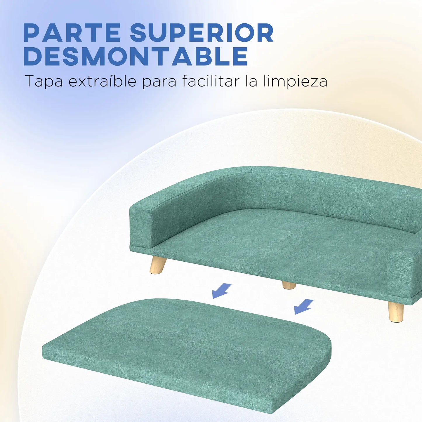 Sofá para perros grandes ,RÍO, con cojín lavable y patas de madera - Camadog