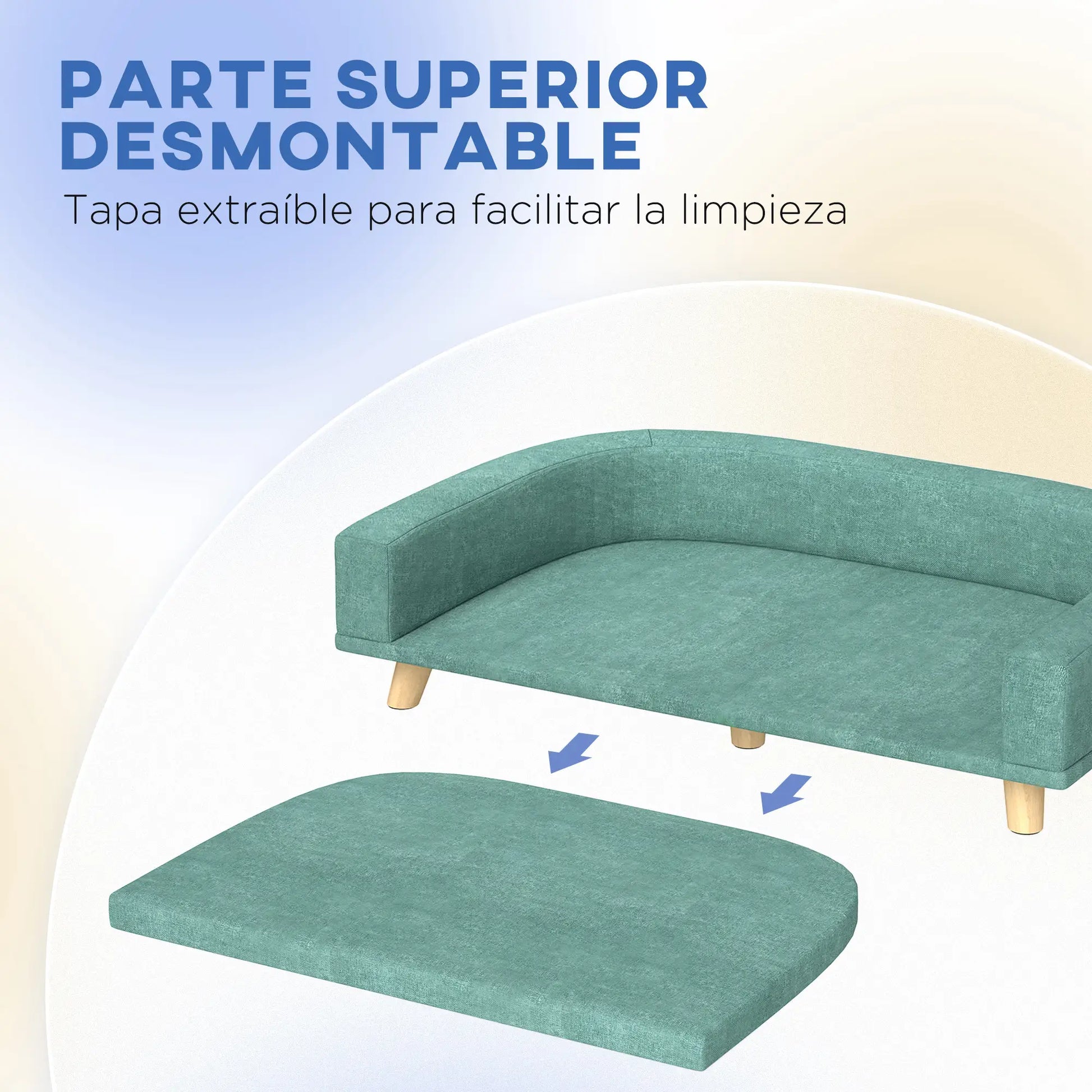 Sofá para perros grandes ,RÍO, con cojín lavable y patas de madera - Camadog