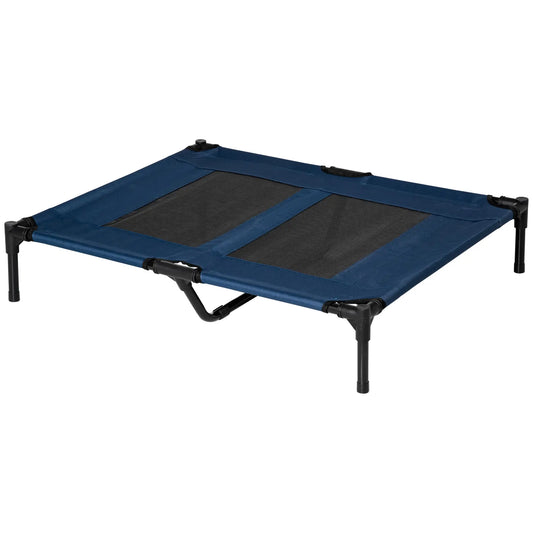 Cama elevada para perros, REX, portatil con zona de malla transpirable y tela Oxford para interior y exterior 92x76x18 cm Azul - Camadog