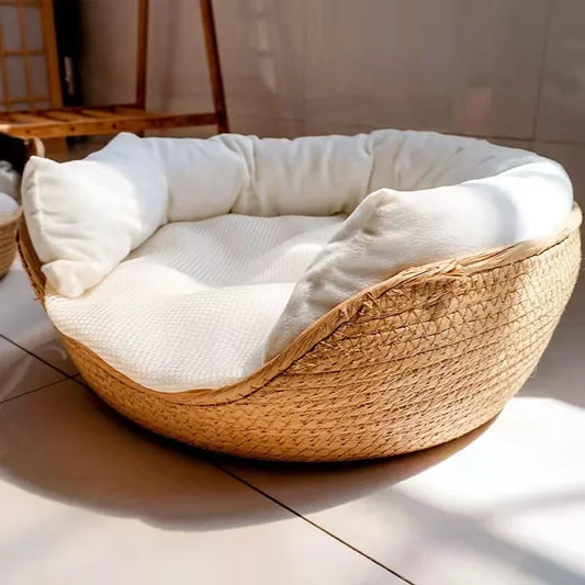 Cama para perros de mimbre, SANTORINI, acolchado y desenfundable - Camadog