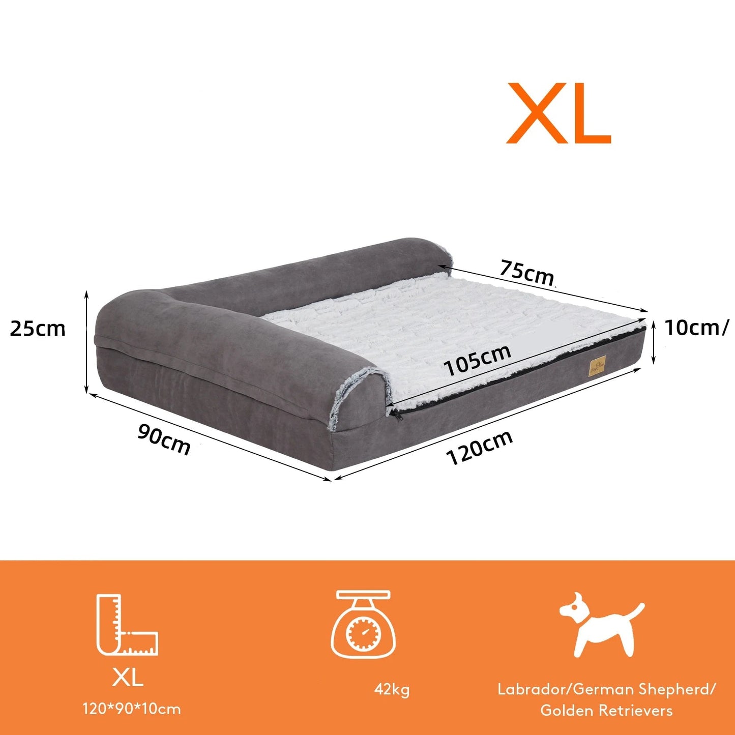 Colchón ortopédico viscoelástico para perros extragrandes, MATTÍA, calidad premium, desenfundable y ergonómica