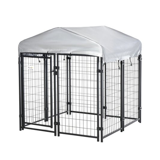 Caseta de exterior para perros con toldo, CARPÁN, con malla de metal y puerta con cierre para jardín 20x120x138cm - Camadog