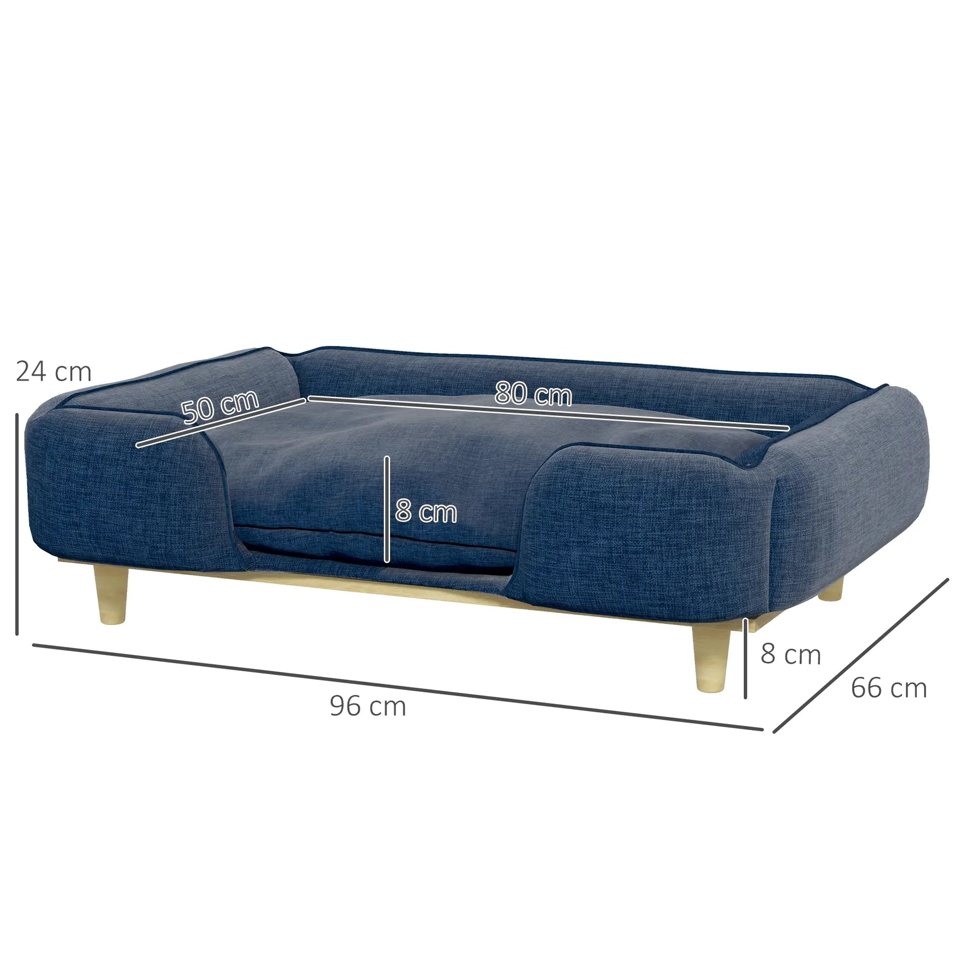 Cama elevada para perros, MARBELLA, con patas de madera y cojín lavable, carga máxima 30 kg 96x66x24 cm Azul - Camadog