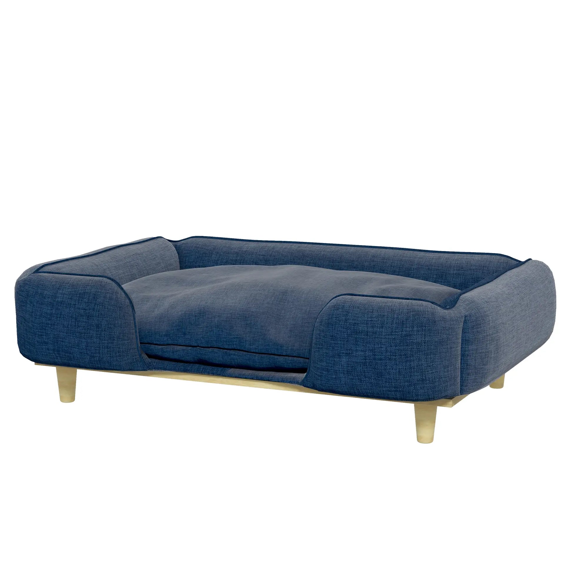 Cama elevada para perros, MARBELLA, con patas de madera y cojín lavable, carga máxima 30 kg 96x66x24 cm Azul - Camadog