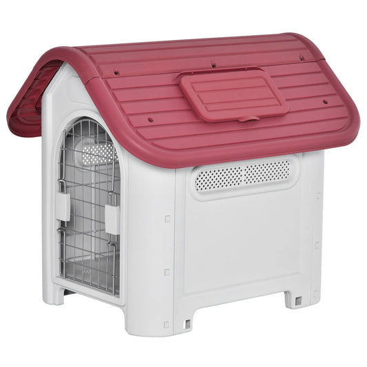 Caseta para perros con puerta extraíble, FRESA, base elevada,3 respiraderos y ventana abrible 59x75x66 cm Gris Rojo - Camadog