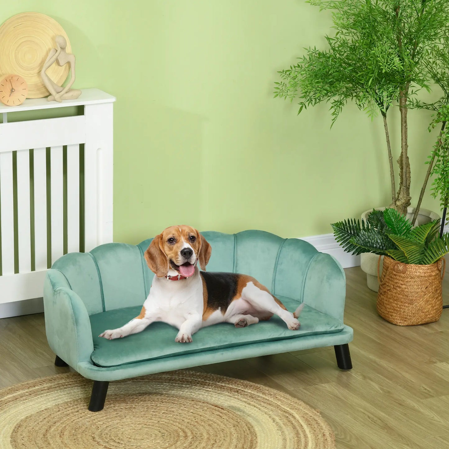 Sofá para perros medianos ARIEL, con patas de madera 98,5x60,5x35,5 cm Verde - Camadog