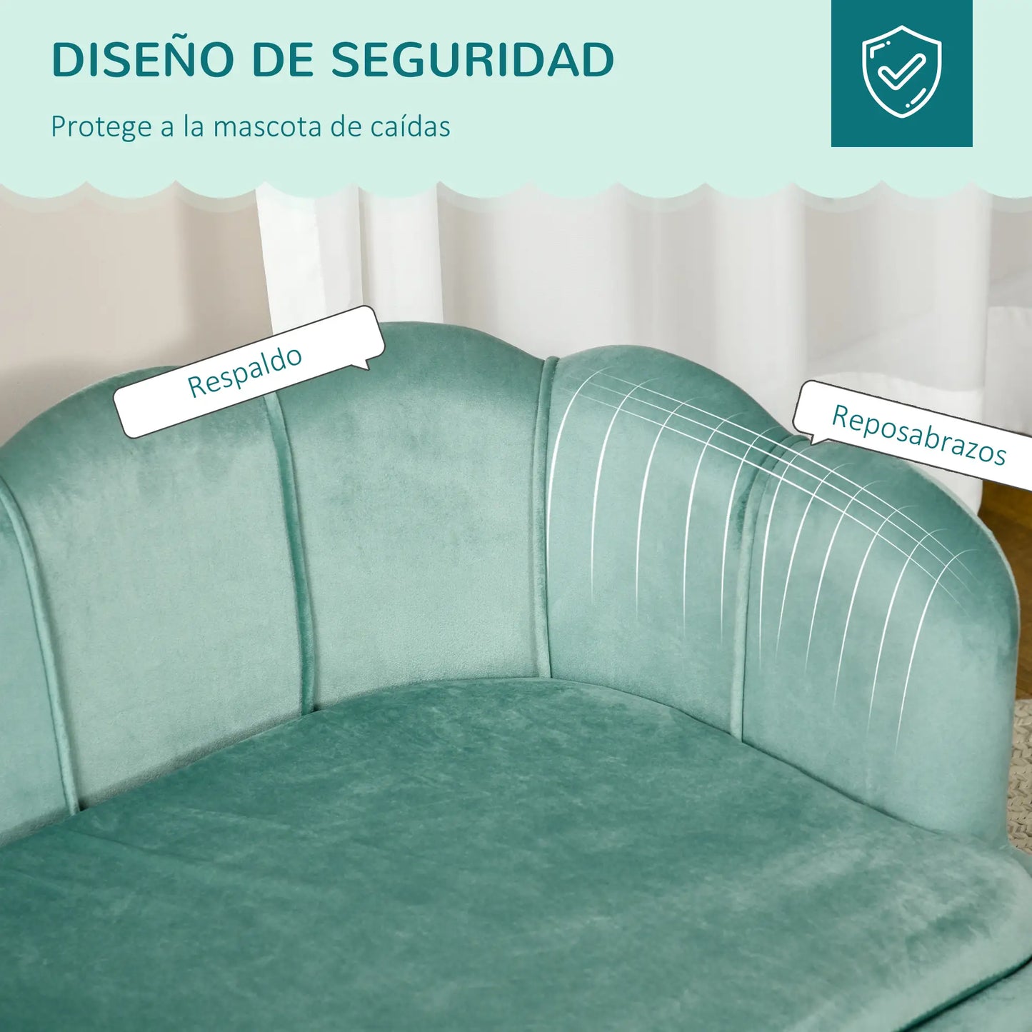 Sofá para perros medianos ARIEL, con patas de madera 98,5x60,5x35,5 cm Verde - Camadog