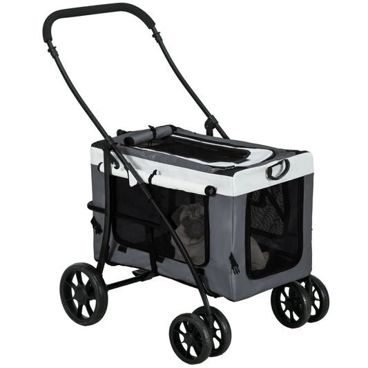 Carrito para perros plegable con vagón desmontable ,JUMBO, 4 puertas con cremallera, 2 correas de seguridad y cojín - Camadog