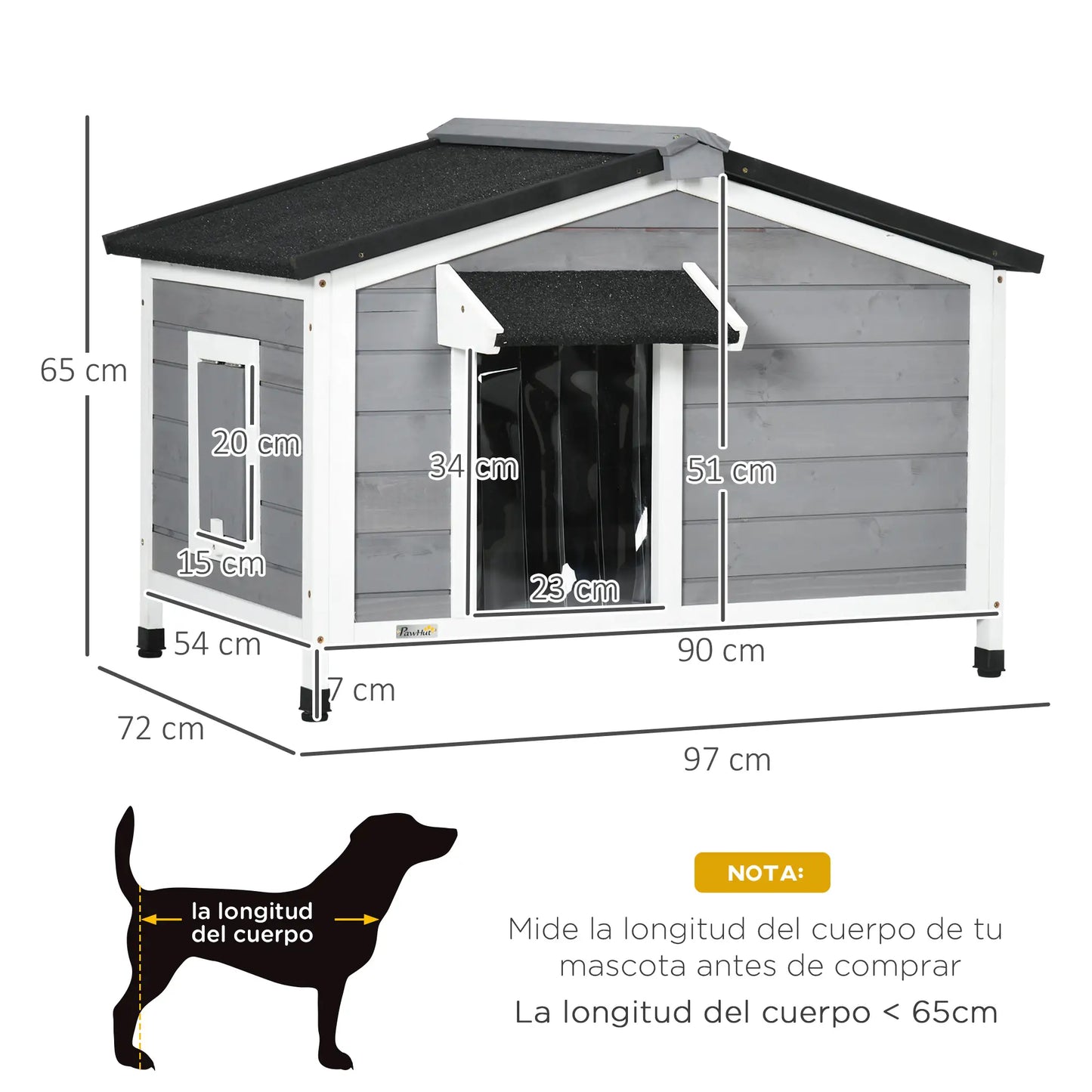 Caseta para perros, HOMER, con techo asfáltico y base extraíble 97x72x65 cm Gris - Camadog