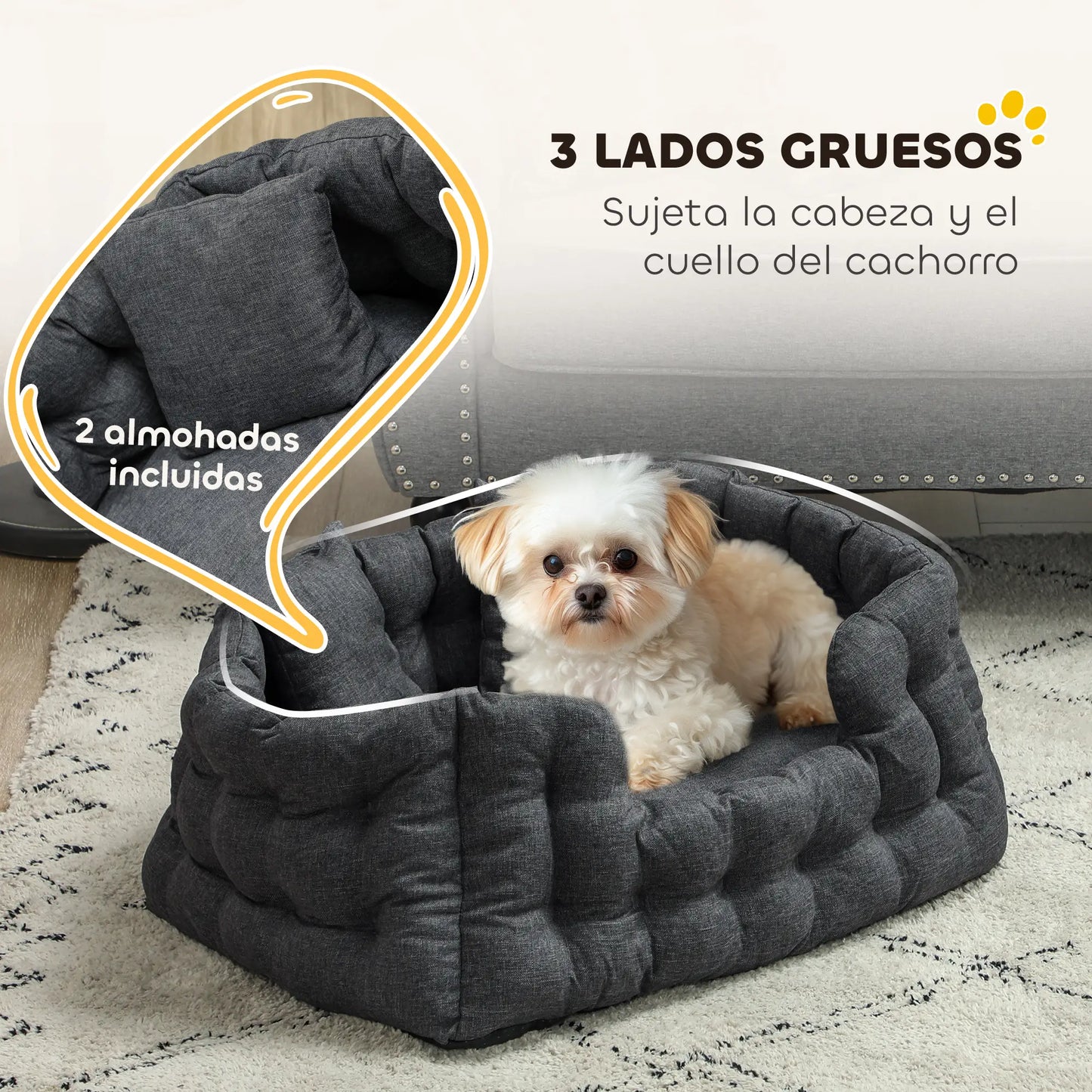 Cama para perros, BOBI, con dos almohadas, colchón antideslizante y funda extraíble y lavable - Camadog