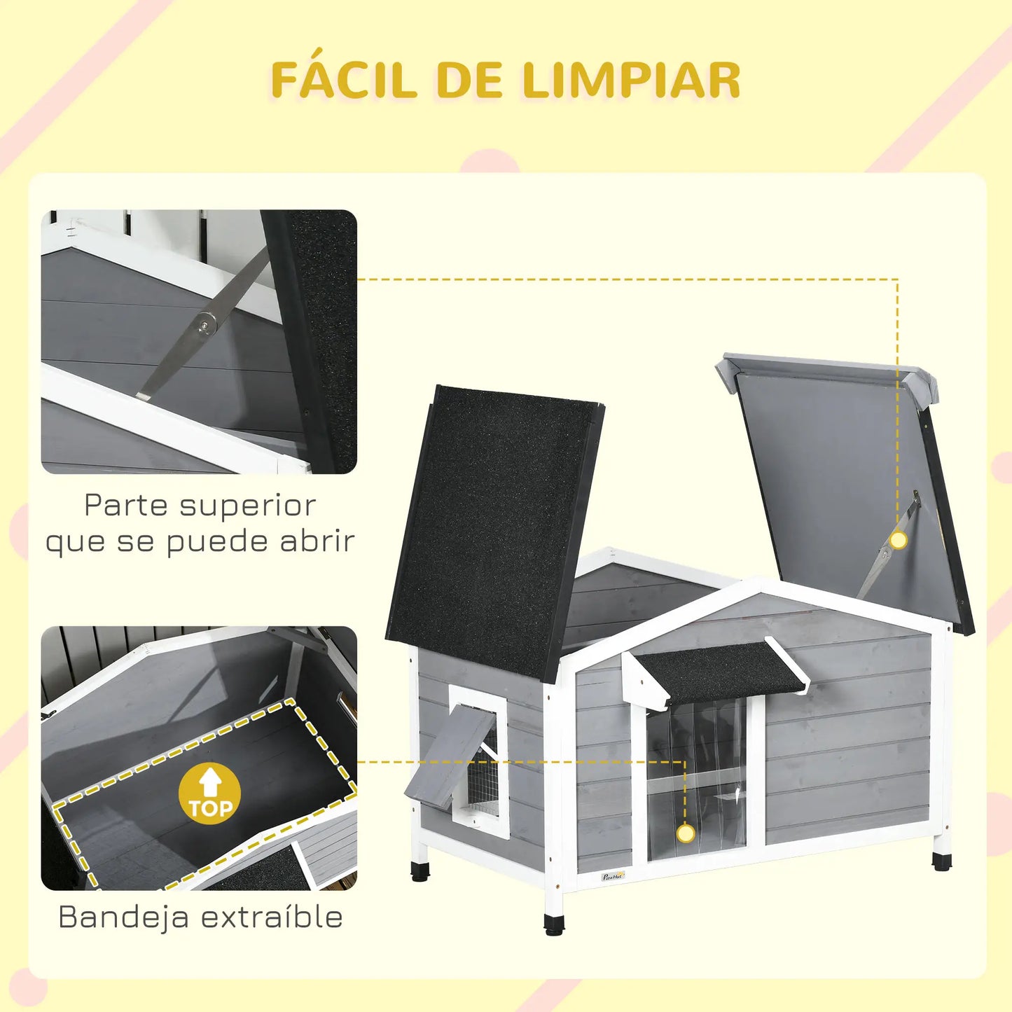Caseta para perros, HOMER, con techo asfáltico y base extraíble 97x72x65 cm Gris - Camadog