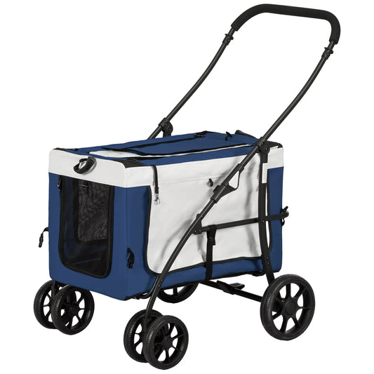 Carrito para perros plegable con vagón desmontable CALVIN, 4 puertas con cremallera, 2 correas de seguridad y cojín. - Camadog