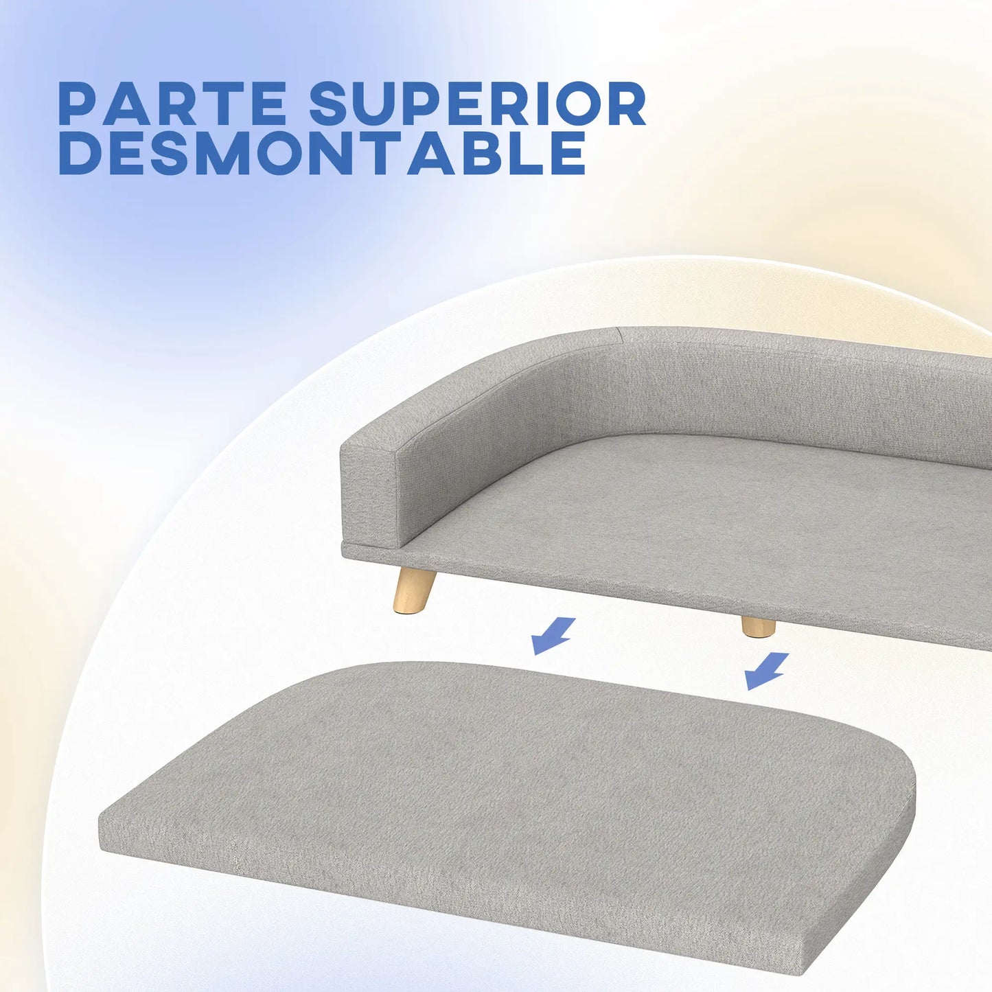 Sofá para perros grandes ,RÍO, con cojín lavable y patas de madera - Camadog