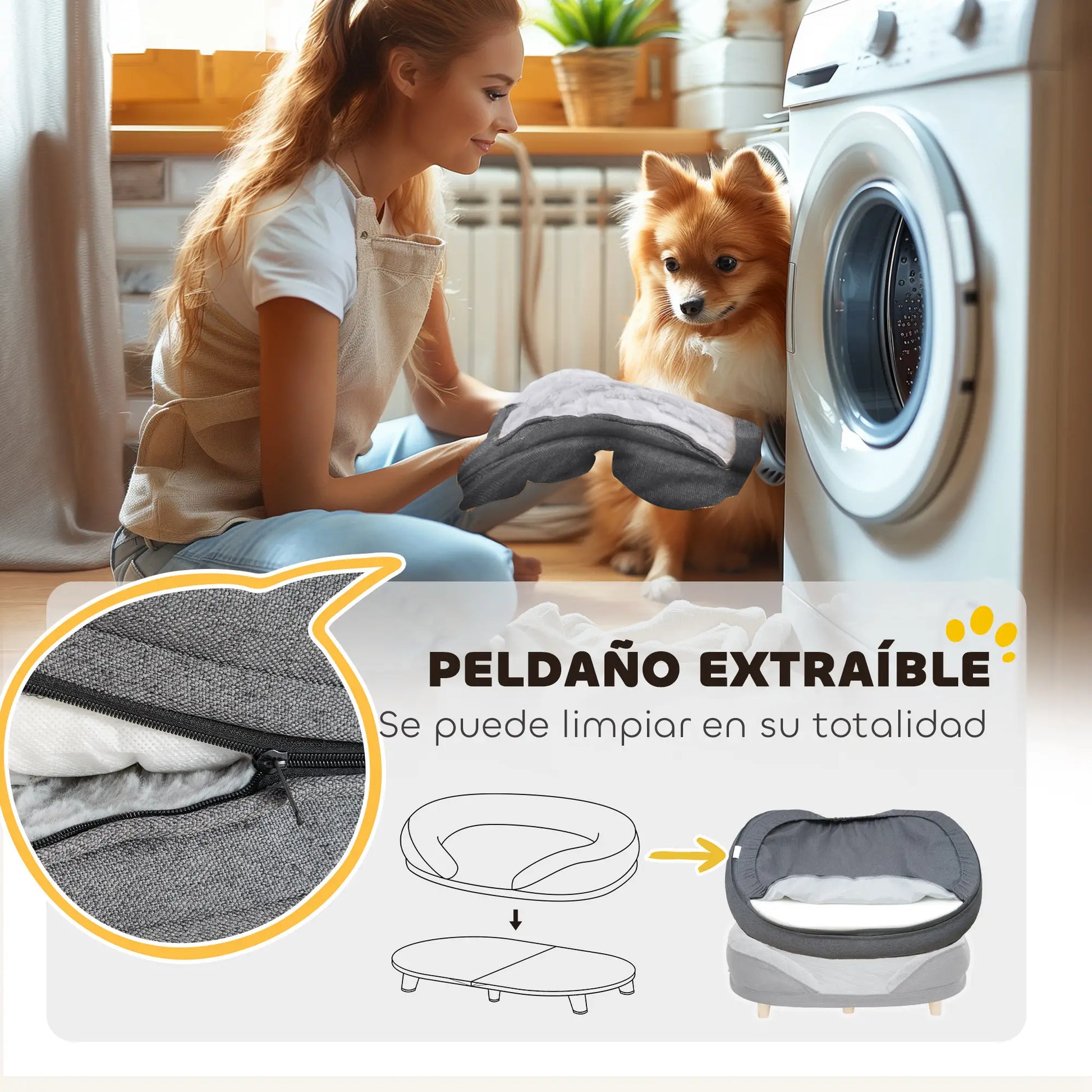 Sofá para perros TEO, con parte superior desenfundable y patas de madera carga 25kg 90x78x25 cm Gris - Camadog