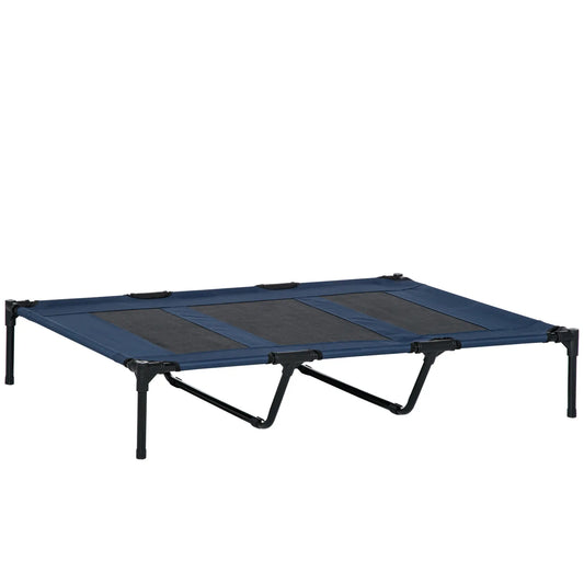Cama elevada para perros, REX, portatil con zona de malla transpirable y tela Oxford para interior y exterior 92x76x18 cm Azul - Camadog