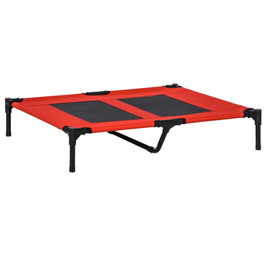 Cama elevada para perros portátil TARZÁN, con zona de malla transpirable y tela Oxford para interior y exterior 92x76x18 cm Rojo - Camadog