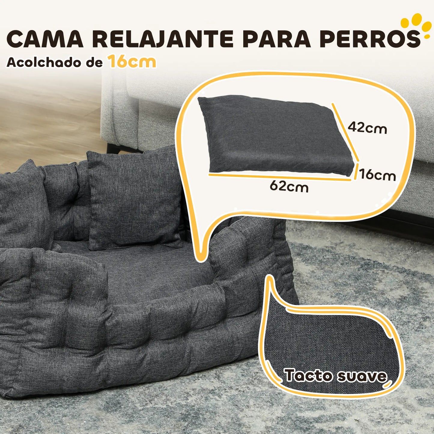 Cama para perros, BOBI, con dos almohadas, colchón antideslizante y funda extraíble y lavable - Camadog
