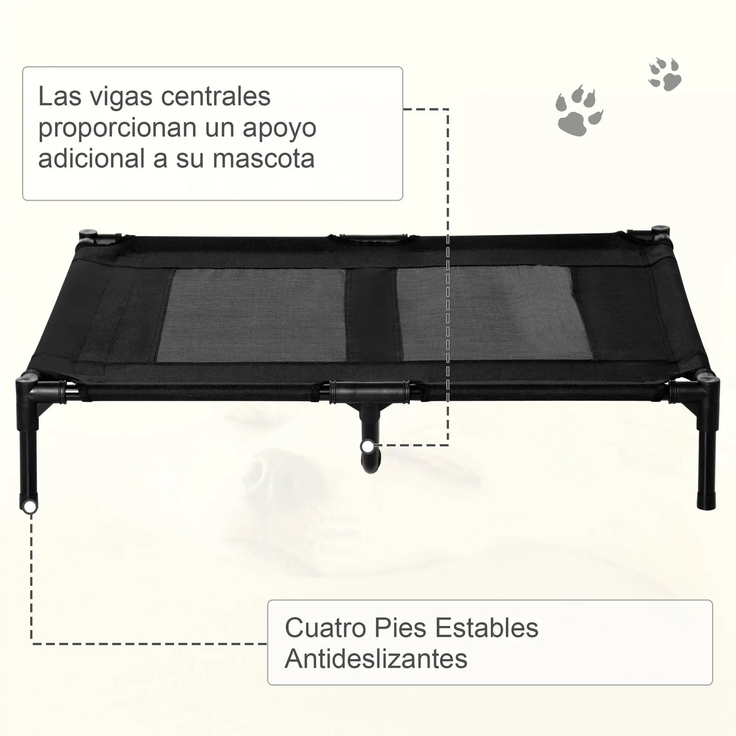 Cama para perro elevada LONDON, en tela y malla transpirable 92x76x18 cm - Camadog
