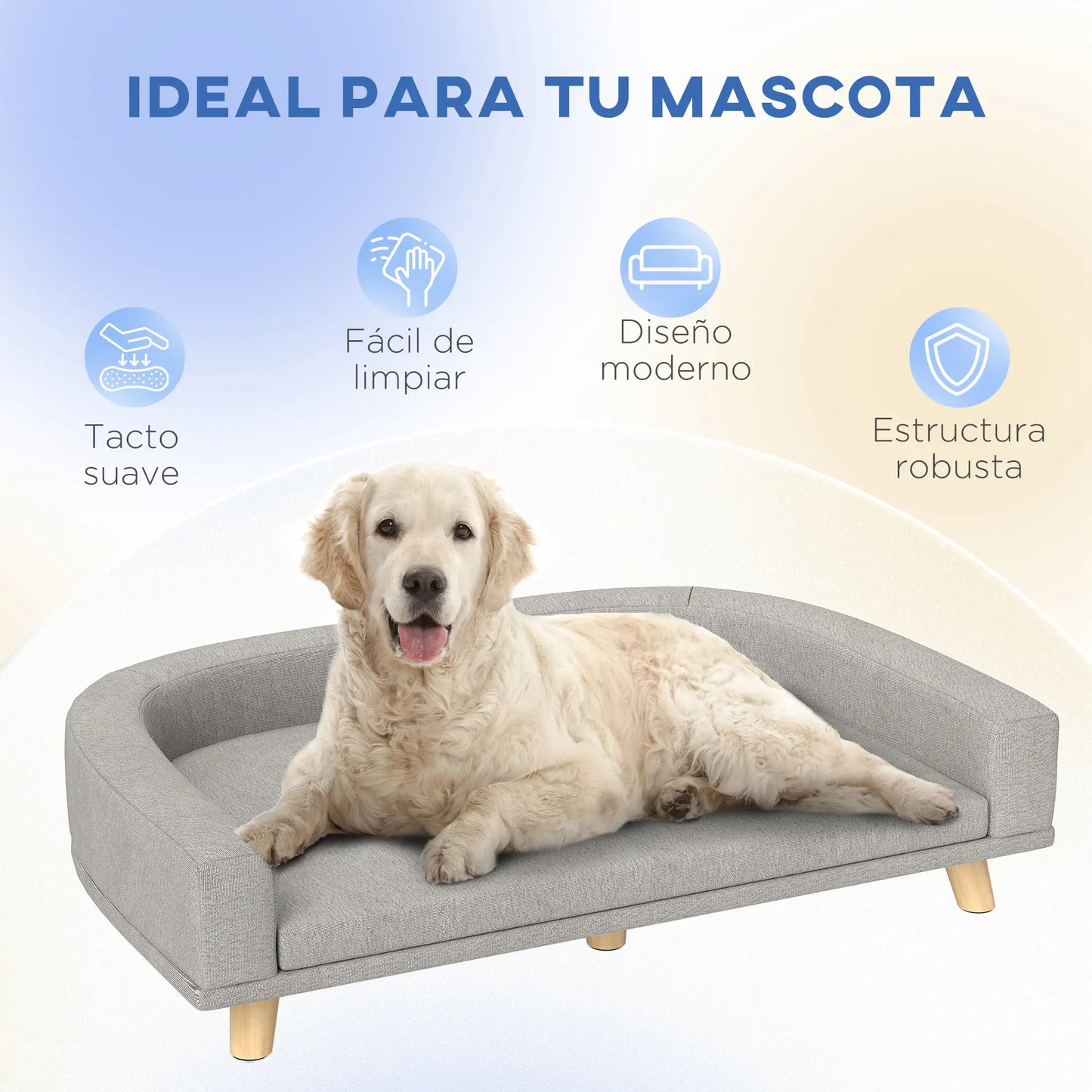Sofá para perros grandes ,RÍO, con cojín lavable y patas de madera - Camadog