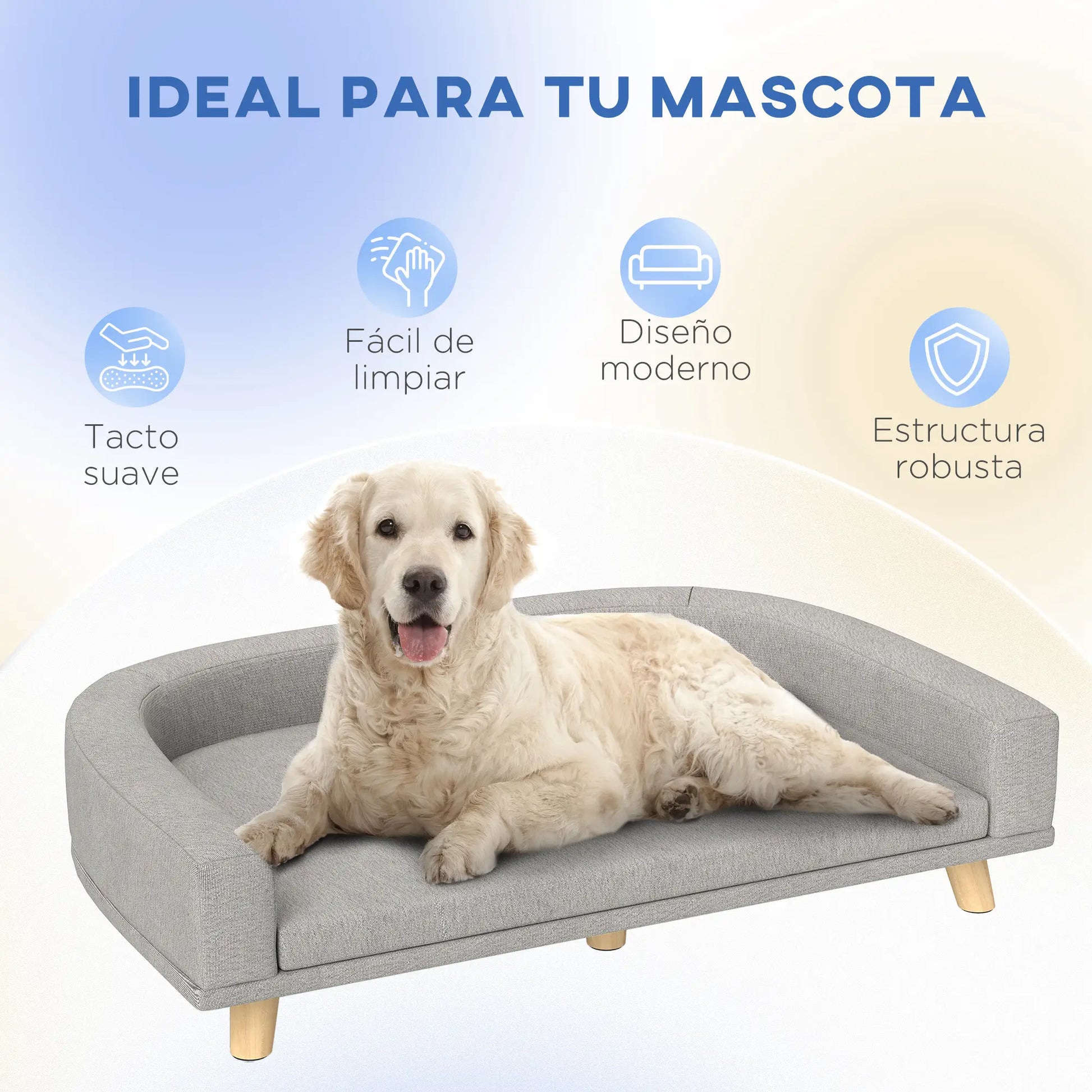 Sofá para perros grandes ,RÍO, con cojín lavable y patas de madera - Camadog