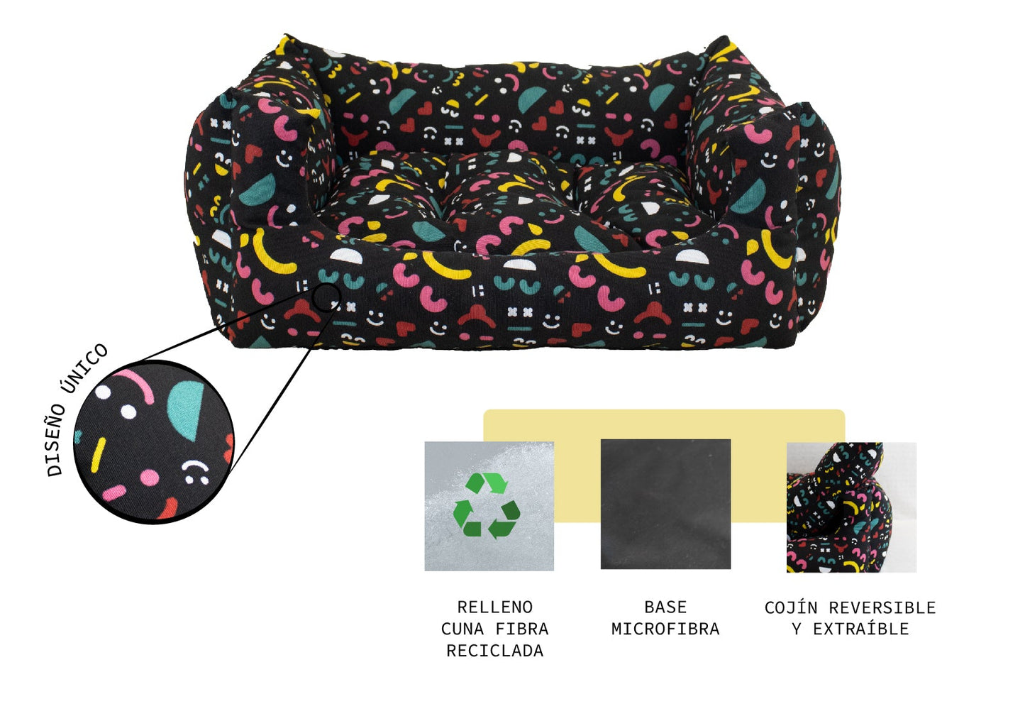 Cama para perros AGRA SUPRA, con tejido de emojis