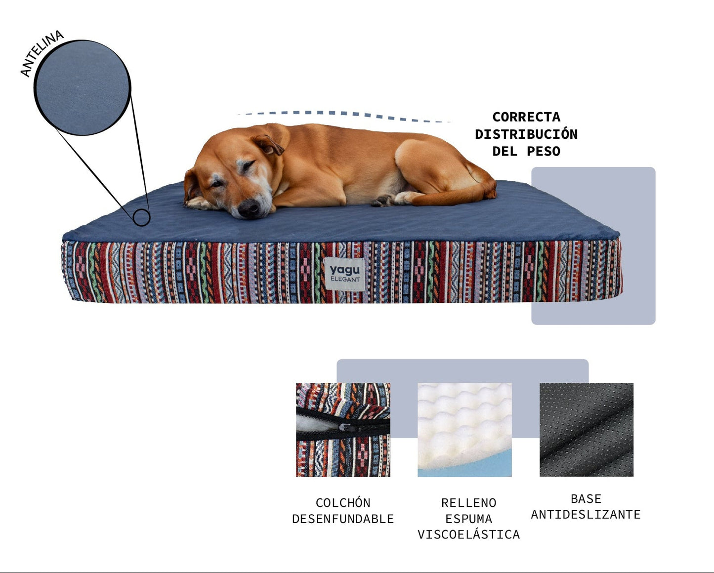 Colchón viscoelástico para perros, BALI, desenfundable