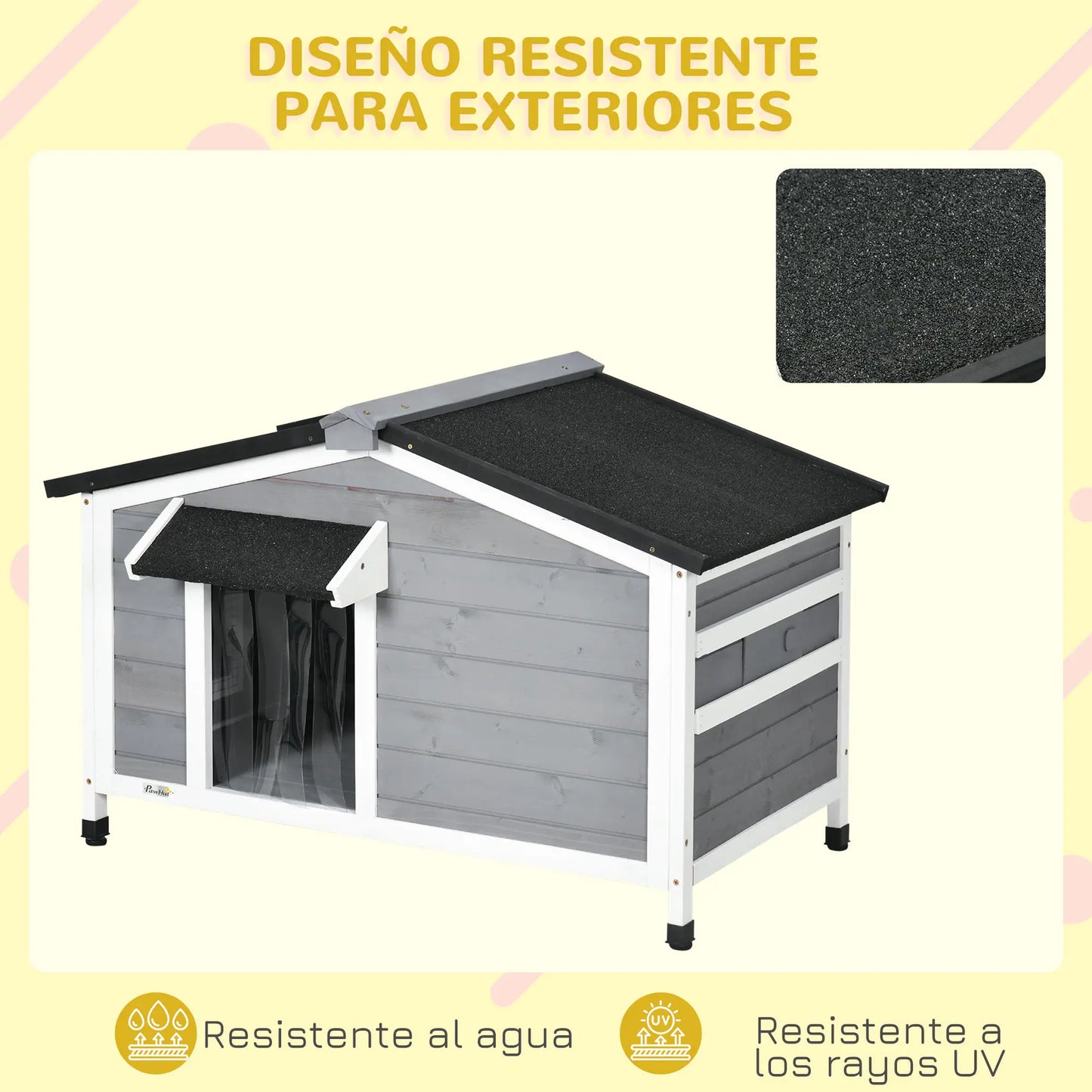 Caseta para perros, HOMER, con techo asfáltico y base extraíble 97x72x65 cm Gris - Camadog