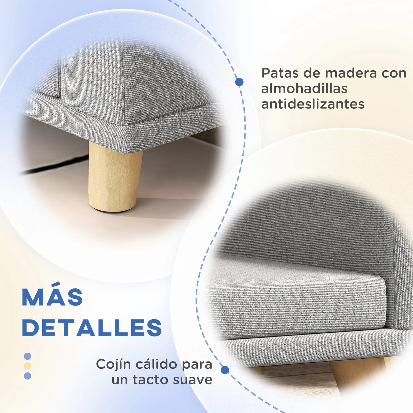 Sofá para perros grandes ,RÍO, con cojín lavable y patas de madera - Camadog
