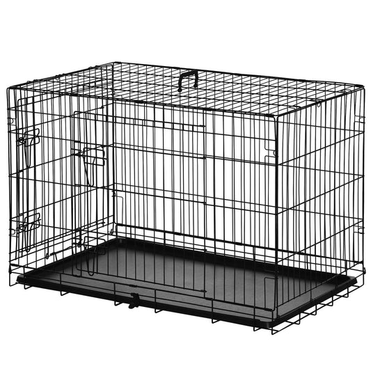 Transportín para perros plegable , BÚFALO, con dos puertas bandeja extraíble y asa de transporte color negro - Camadog