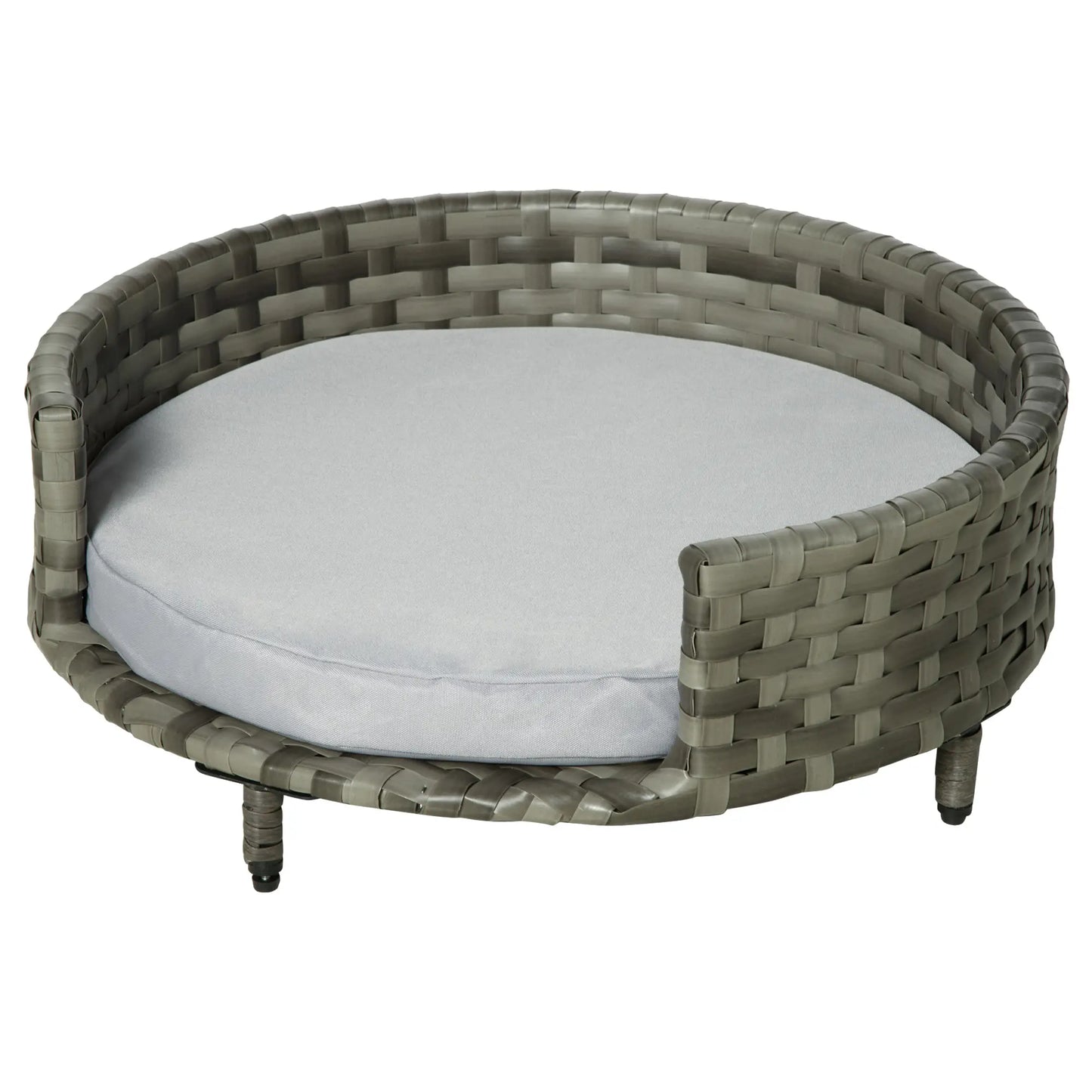 Sofá para perros ,IBIZA, de ratán sintético redonda con cojín impermeable y lavable para interior y exterior Ø60x20 cm Gris - Camadog