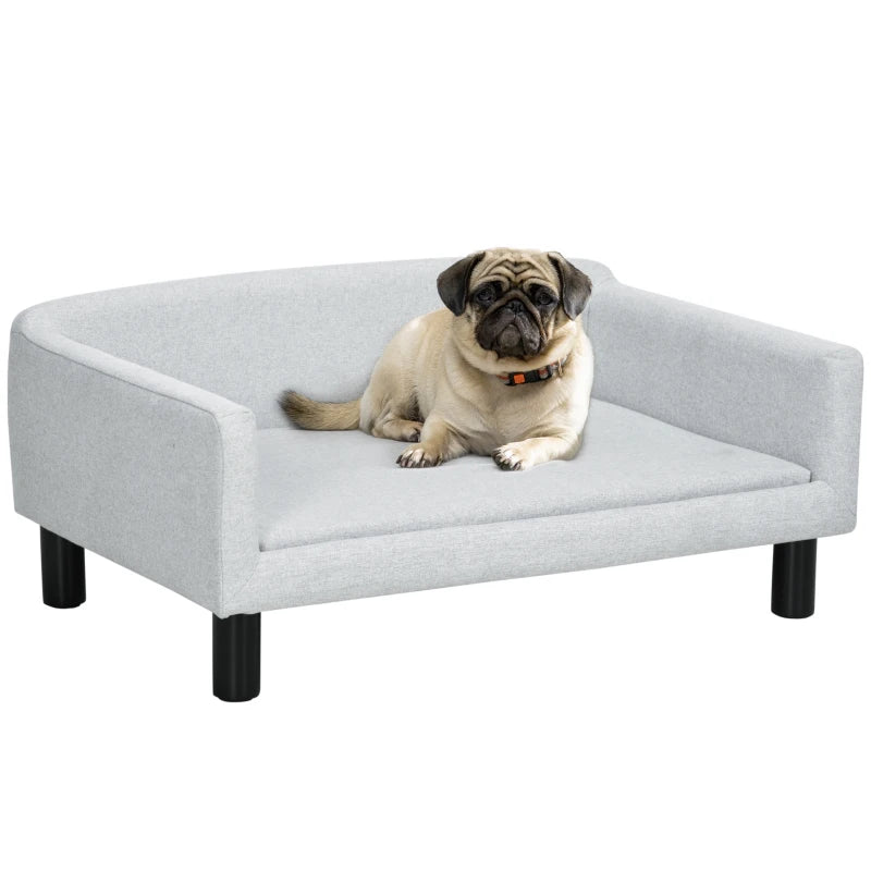 Sofá para perros medianos SANTIAGO, con patas de madera y 20 kg de soporte 82x54x36cm gris - Camadog