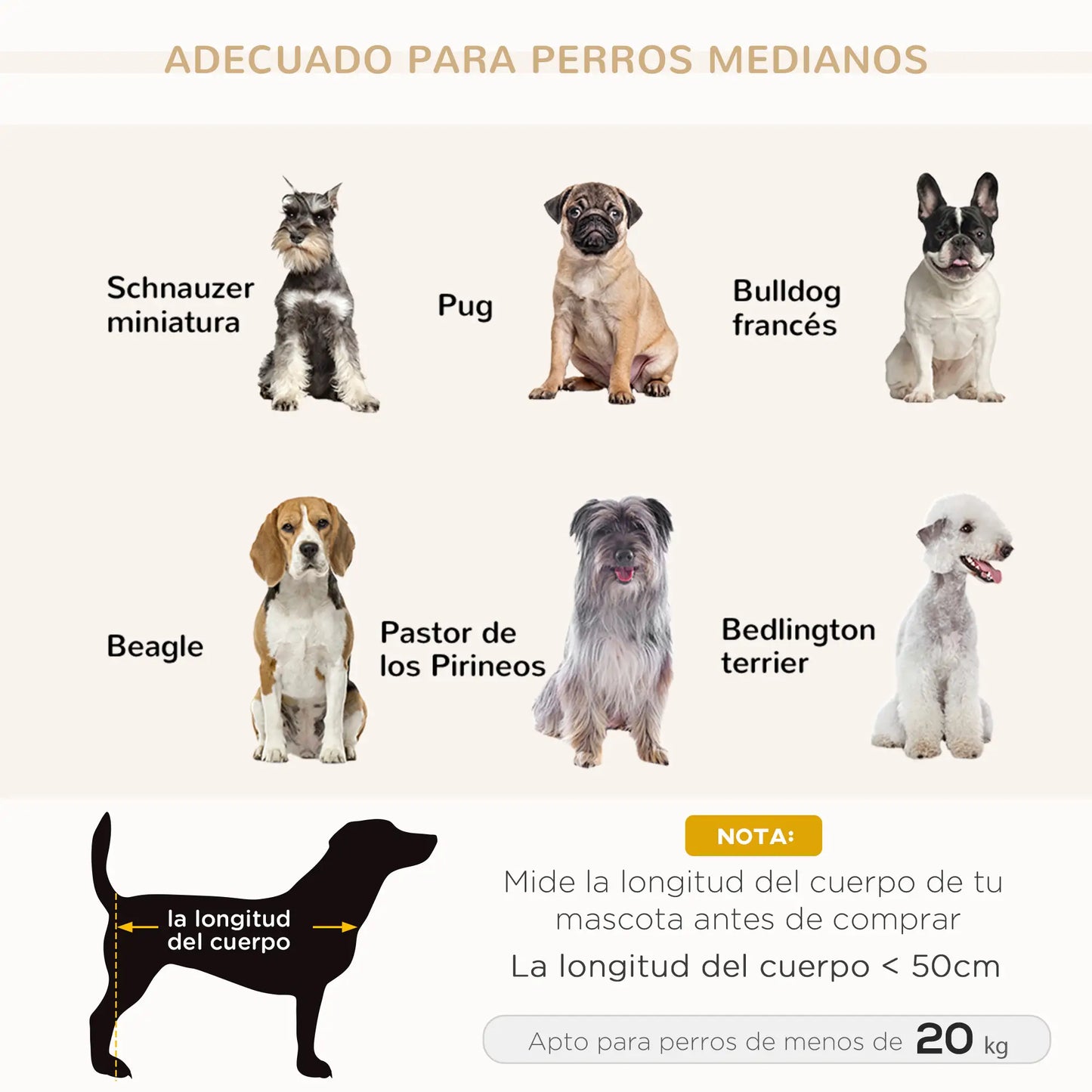 Sofá para perros medianos SANTIAGO, con patas de madera y 20 kg de soporte 82x54x36cm gris - Camadog
