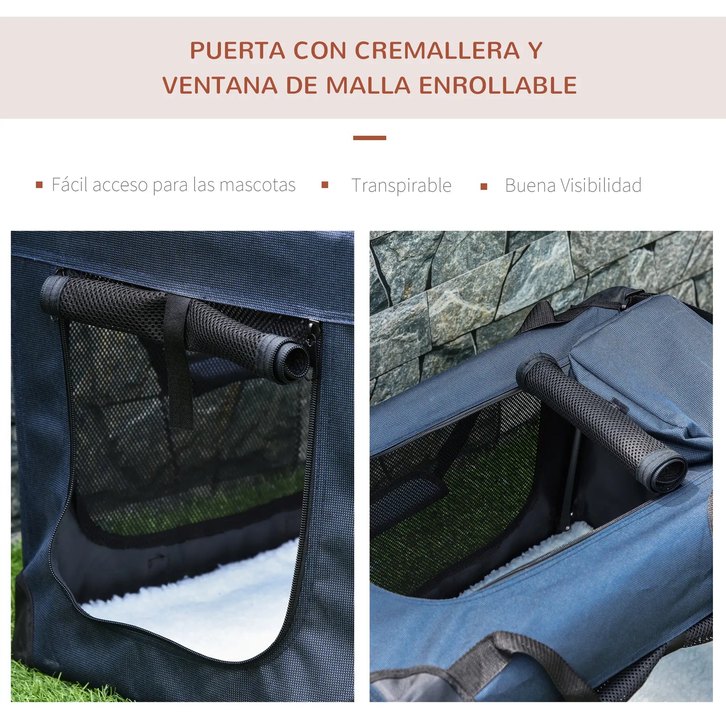 Transportín para perros portátil con cojín PIPER, transpirable , con cojín,3 puertas y ventana de malla con dos bolsillos - Camadog