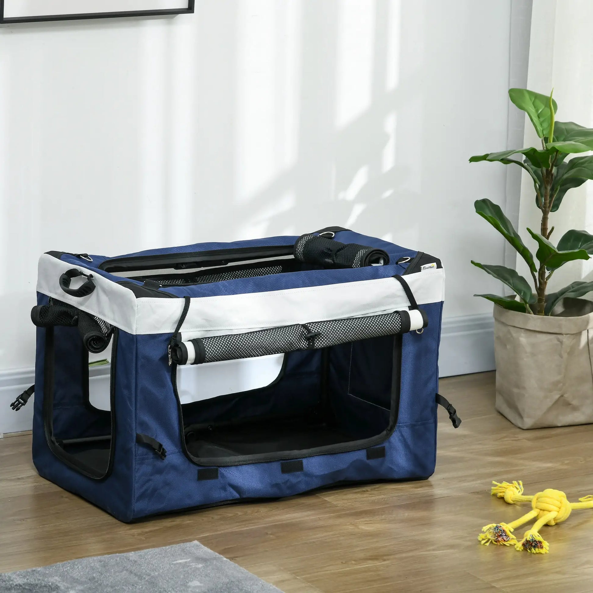 Carrito para perros plegable con vagón desmontable CALVIN, 4 puertas con cremallera, 2 correas de seguridad y cojín. - Camadog