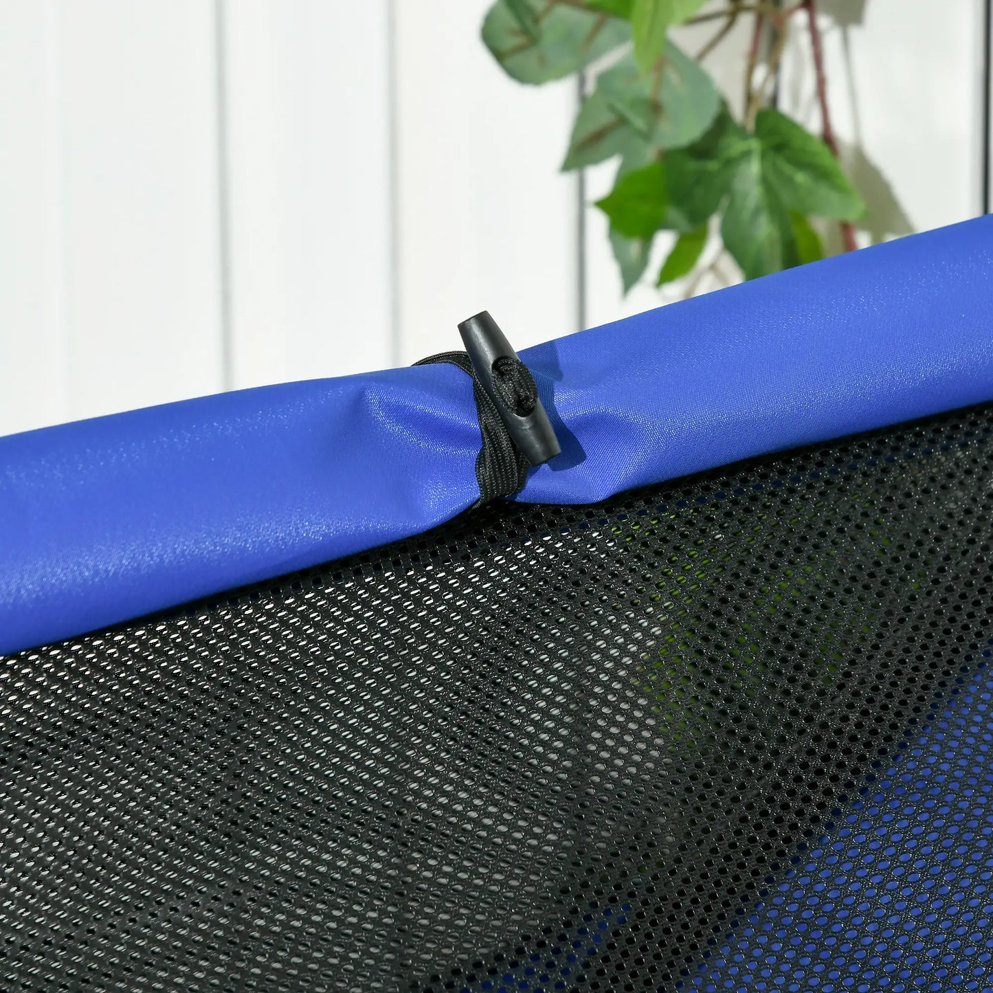 Cama elevada para perro grande con cubierta desmontable DUMBO, con ventanas de malla azul 130x85x121 cm - Camadog