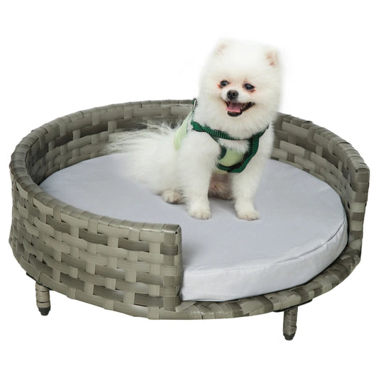 Sofá para perros ,IBIZA, de ratán sintético redonda con cojín impermeable y lavable para interior y exterior Ø60x20 cm Gris - Camadog