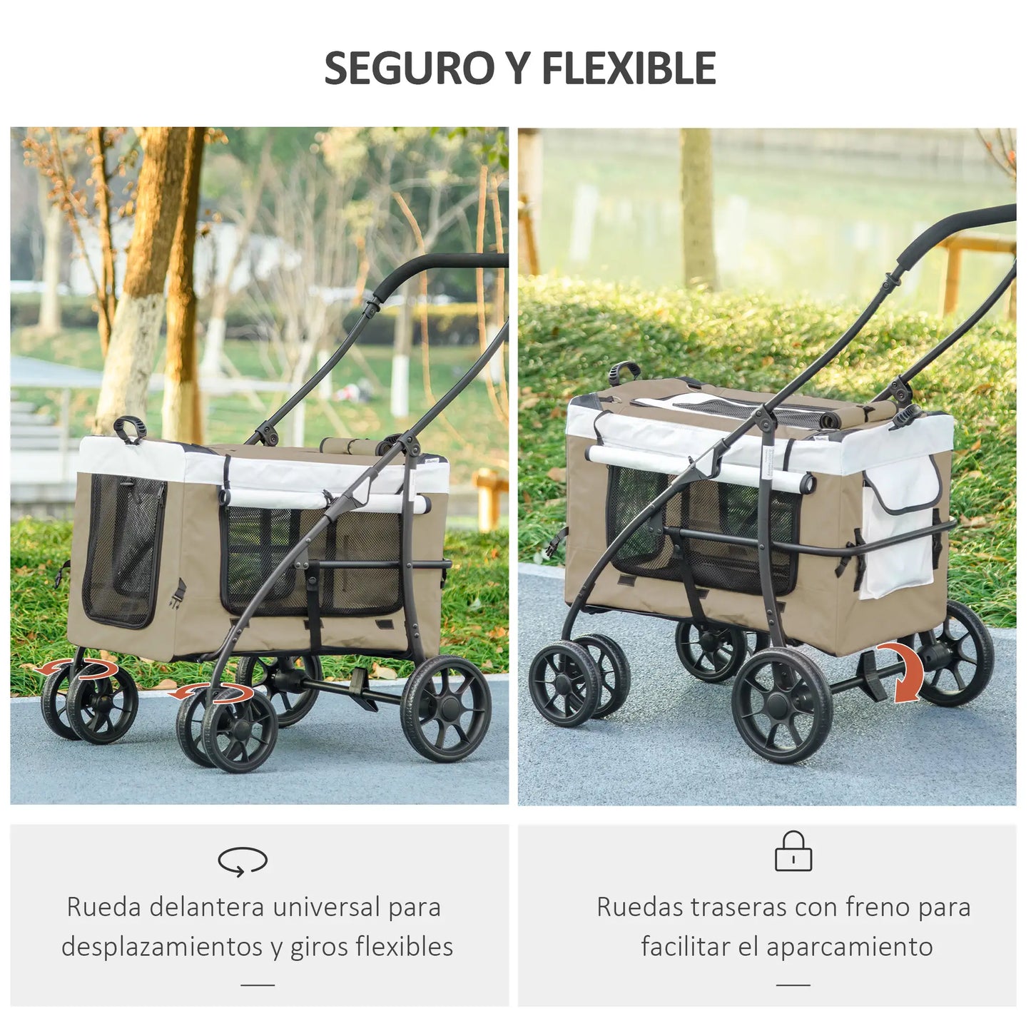 Carrito para perros plegable con vagón desmontable ,JUMBO, 4 puertas con cremallera, 2 correas de seguridad y cojín - Camadog