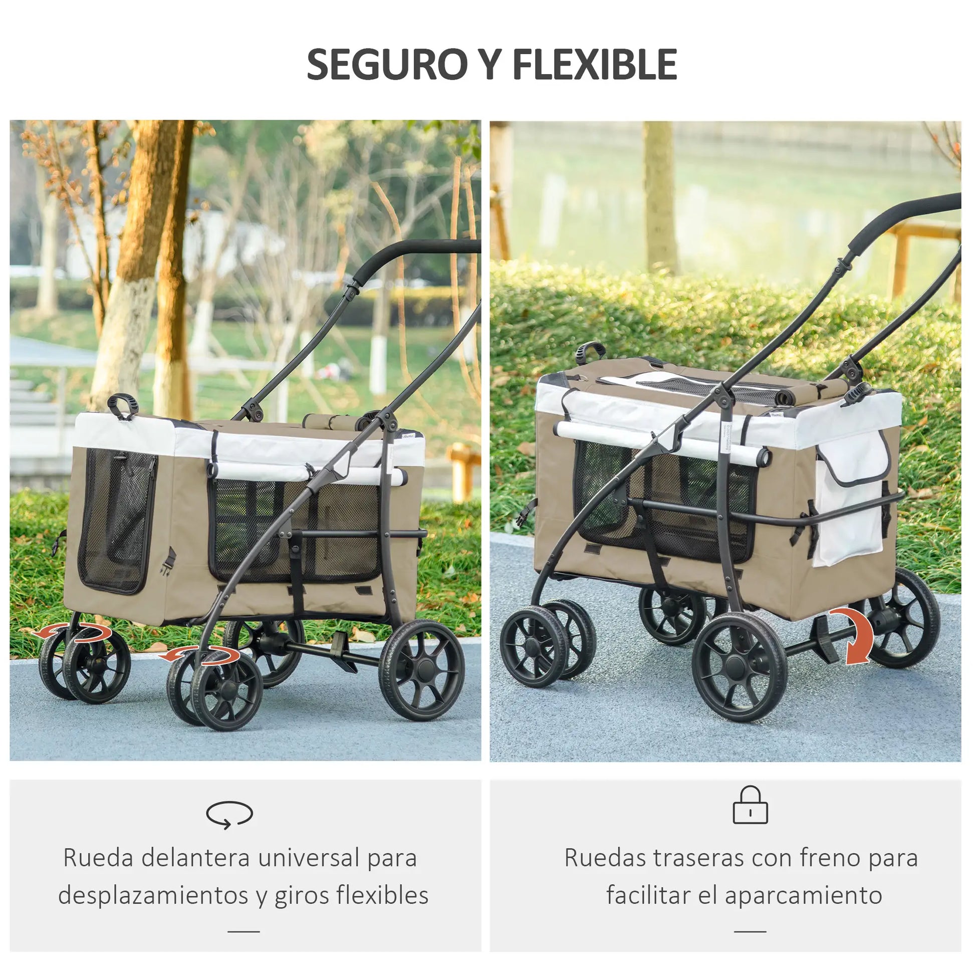 Carrito para perros plegable con vagón desmontable ,JUMBO, 4 puertas con cremallera, 2 correas de seguridad y cojín - Camadog