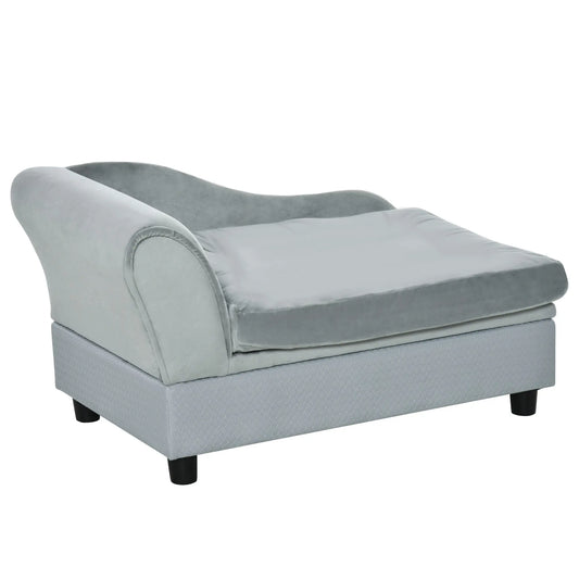 Sofá para perros con almacenaje oculto y cojín diván ,VIDU, soporte de hasta 10 kg 76x45x43 cm Gris Claro - Camadog