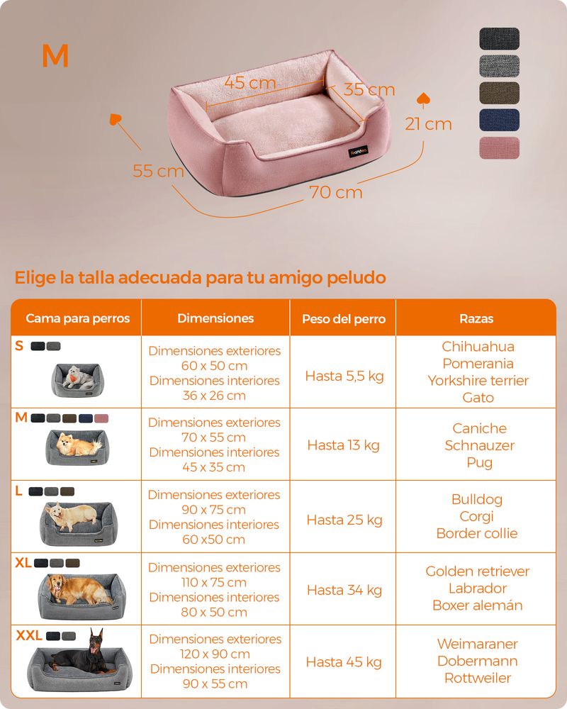 Cama para perros ,TAIBO, antideslizante y desenfundable 90 x 75 x 25 cm - Camadog