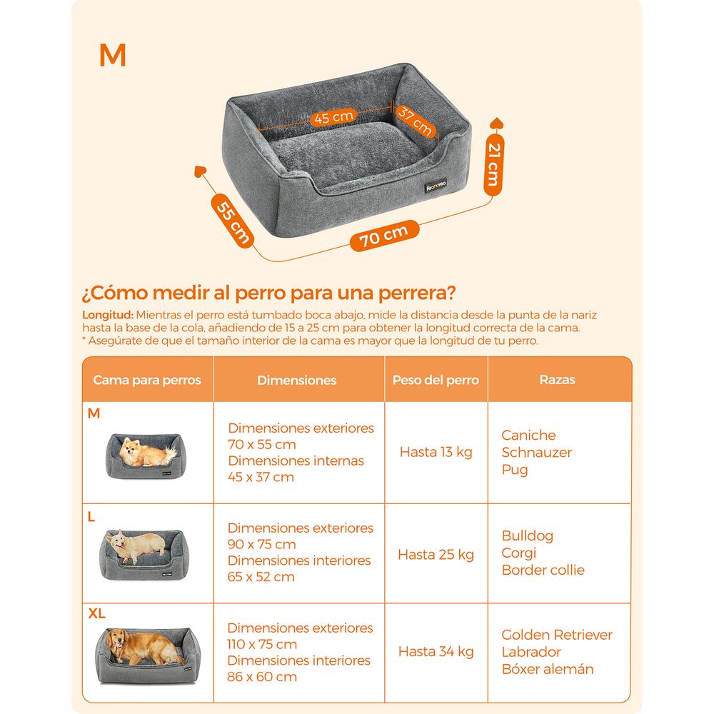 Cama para perros ,TAIBO, antideslizante y desenfundable 90 x 75 x 25 cm - Camadog